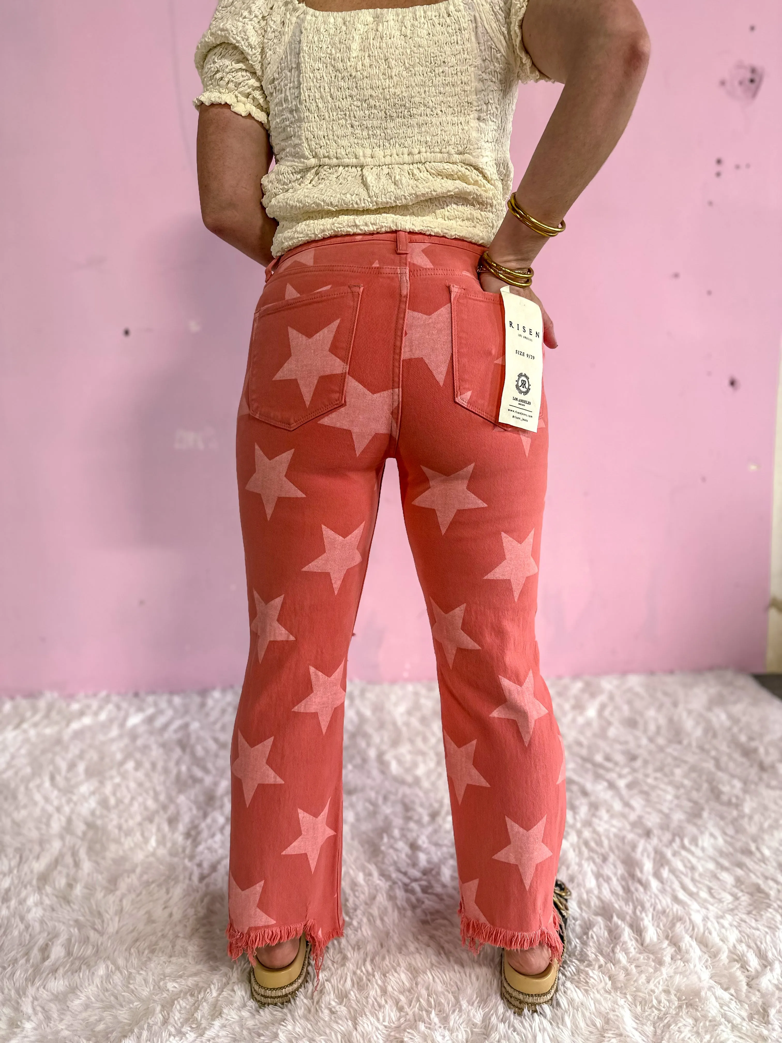 Star Bright Vintage Red High Rise Crop Denim