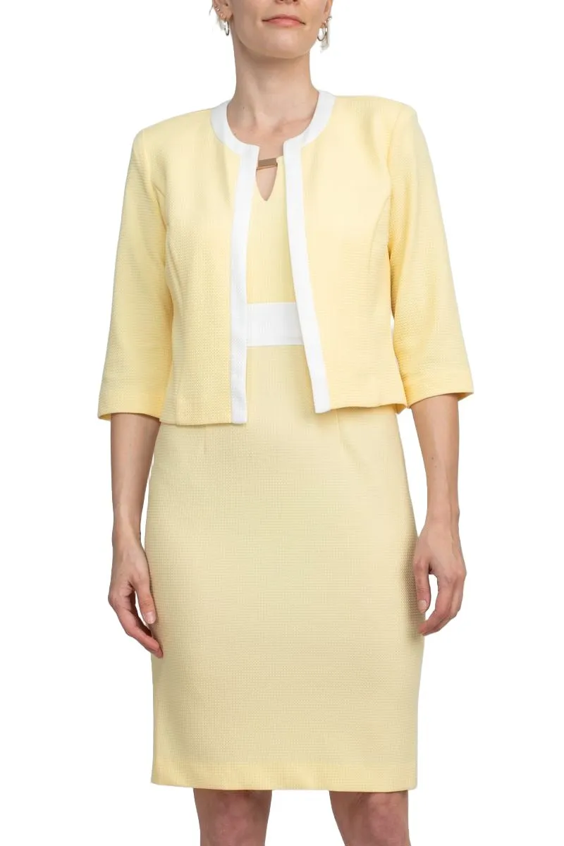 Studio One Scoop Neck Sleeveless Keyhole Banded Waist Sheath Dress with Matching Jacket
