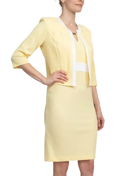 Studio One Scoop Neck Sleeveless Keyhole Banded Waist Sheath Dress with Matching Jacket