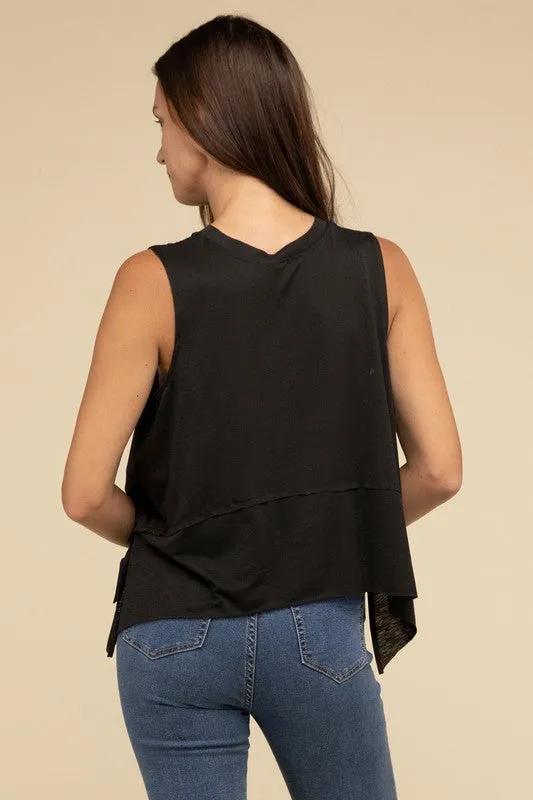 TEEK - Shark Bite Side Slit Short Sleeveless Top