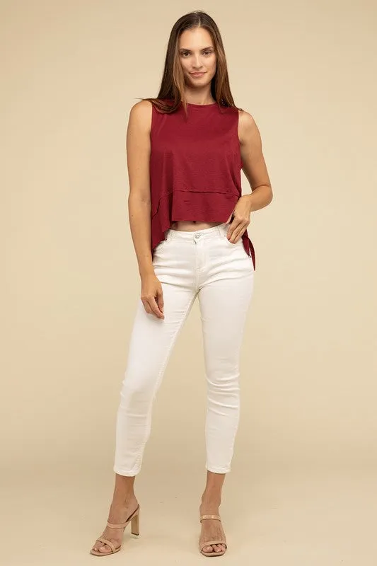 TEEK - Shark Bite Side Slit Short Sleeveless Top