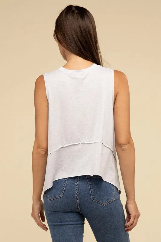 TEEK - Shark Bite Side Slit Short Sleeveless Top