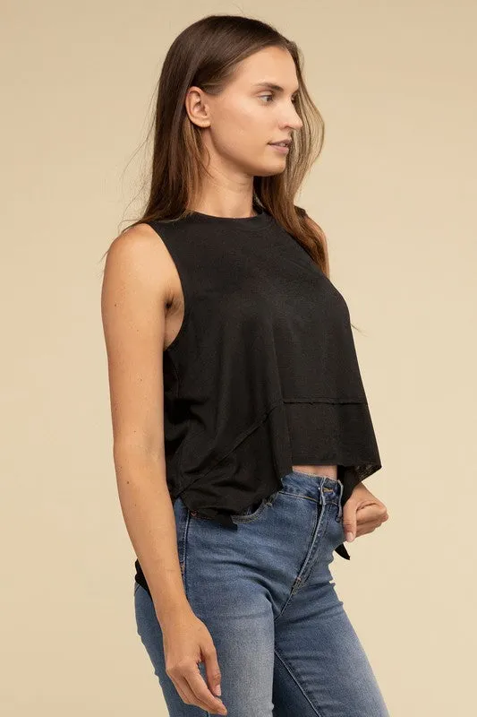 TEEK - Shark Bite Side Slit Short Sleeveless Top