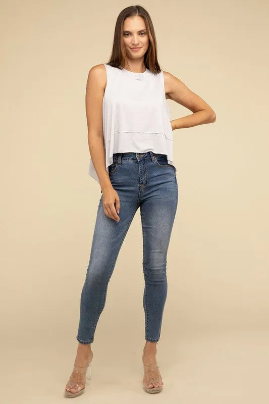 TEEK - Shark Bite Side Slit Short Sleeveless Top