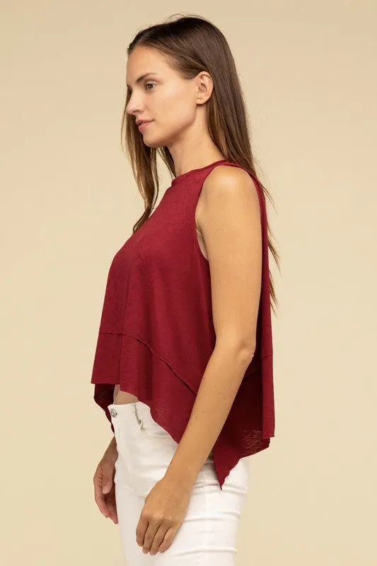 TEEK - Shark Bite Side Slit Short Sleeveless Top