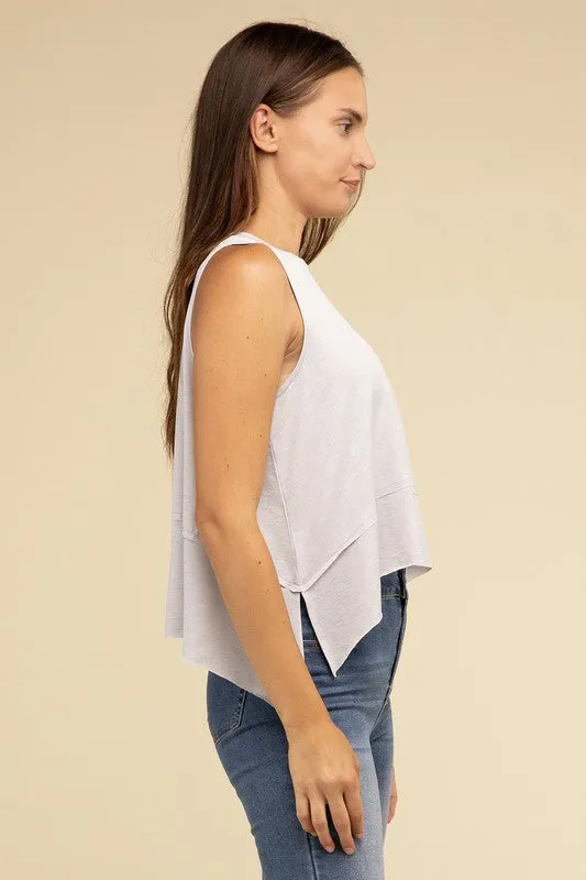 TEEK - Shark Bite Side Slit Short Sleeveless Top