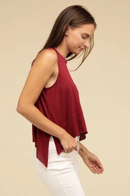 TEEK - Shark Bite Side Slit Short Sleeveless Top