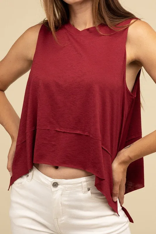 TEEK - Shark Bite Side Slit Short Sleeveless Top