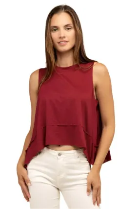 TEEK - Shark Bite Side Slit Short Sleeveless Top