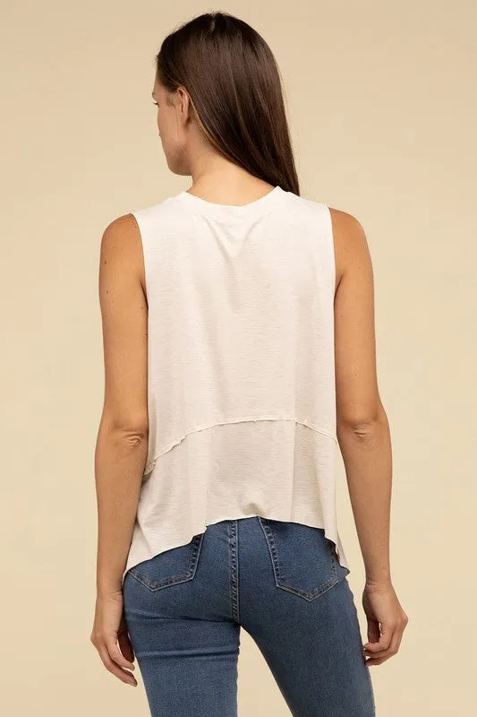 TEEK - Shark Bite Side Slit Short Sleeveless Top