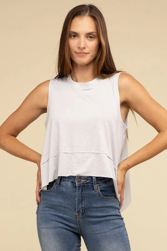 TEEK - Shark Bite Side Slit Short Sleeveless Top