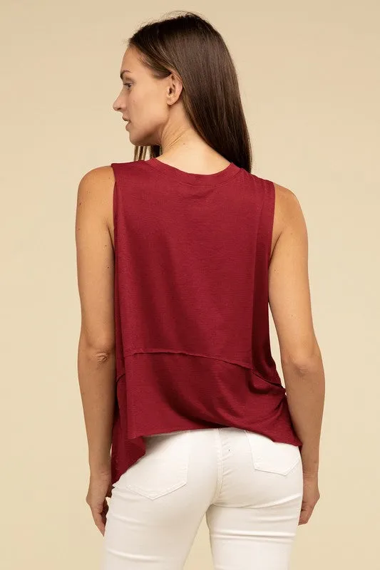 TEEK - Shark Bite Side Slit Short Sleeveless Top