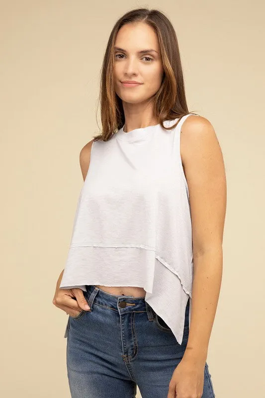 TEEK - Shark Bite Side Slit Short Sleeveless Top