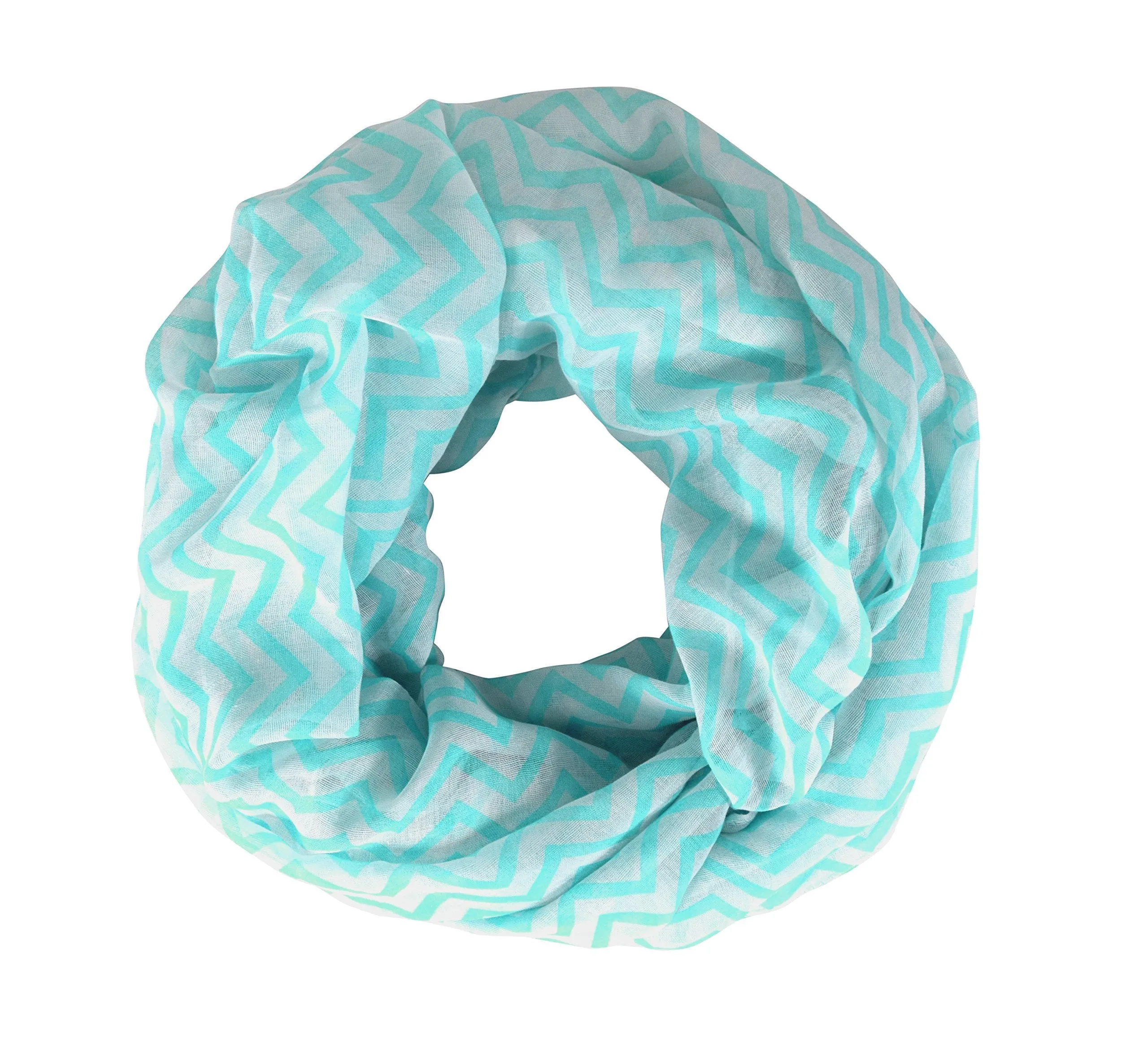 Turquoise Chevron Zig Zag Pattern Chic Lightweight Sheer Infinity Loop Scarf