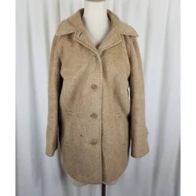 Vintage 100% Llama Wool Mouton Fur Car Coat Peacoat Womens 14 Camel Tan Color UK