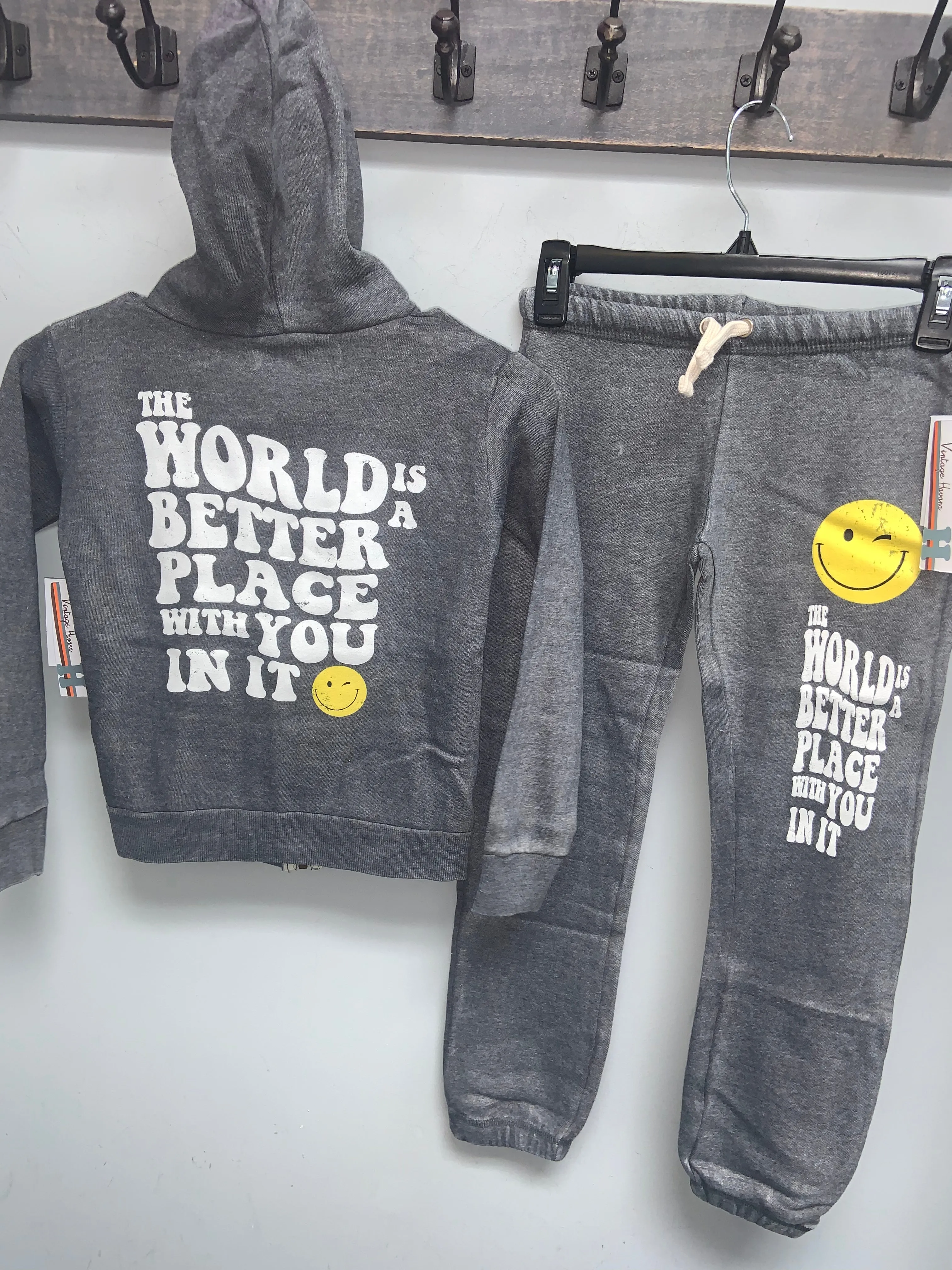 Vintage Havana The World Is A Better Place Zip Hoodie - Steel Grey