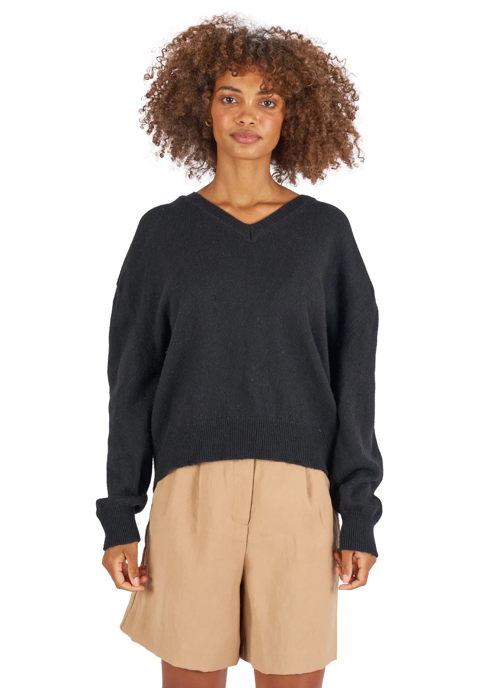 Viola Black Relaxed Merino Wool Sweater