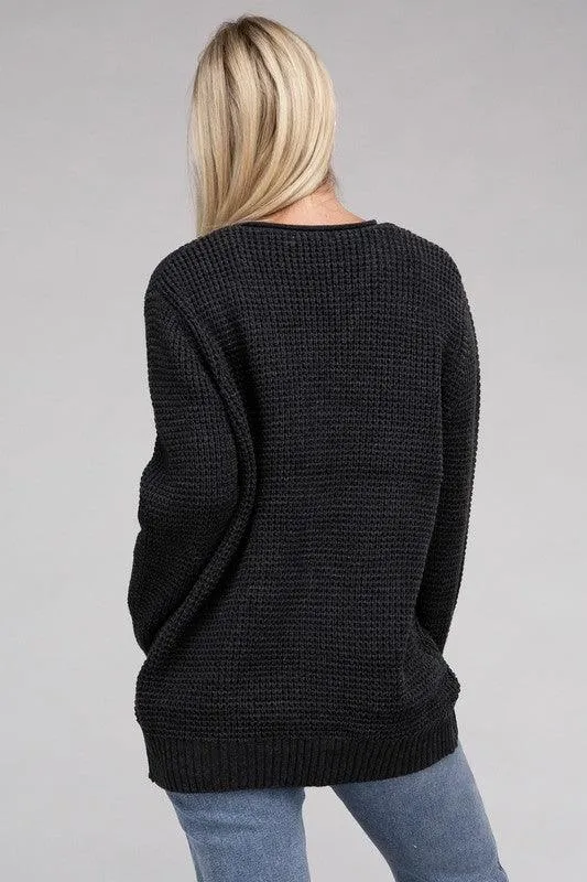Waffle Cardigan Sweater