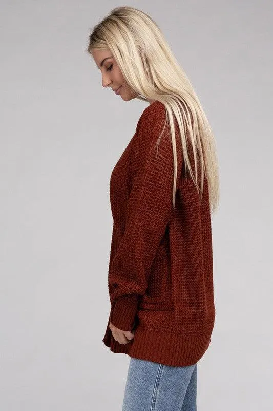 Waffle Cardigan Sweater