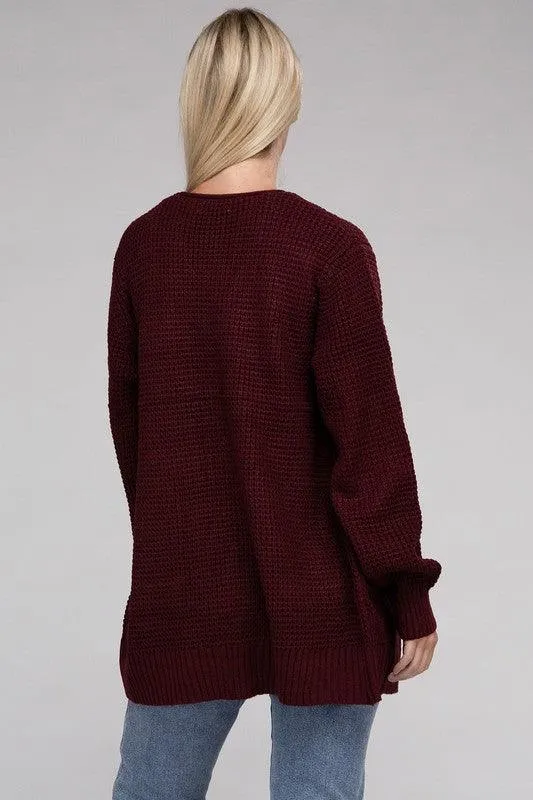 Waffle Cardigan Sweater