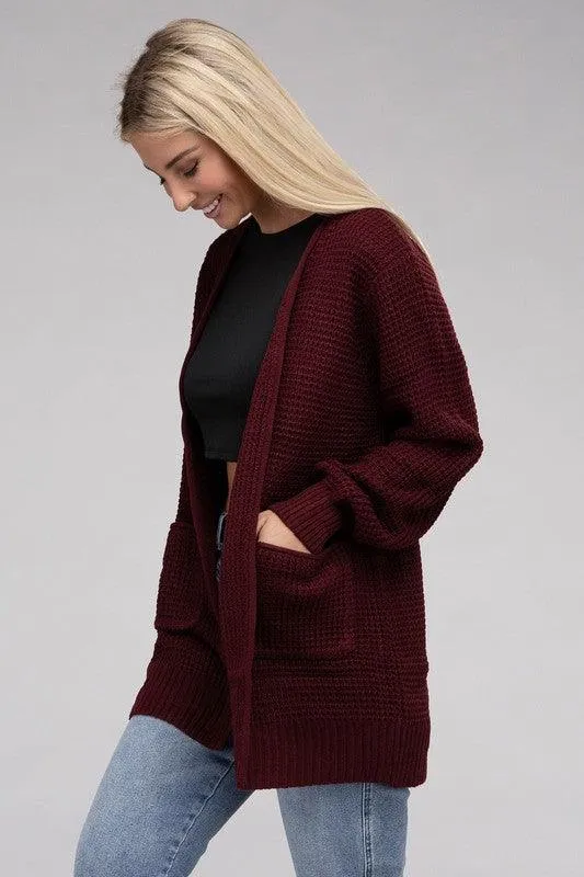 Waffle Cardigan Sweater