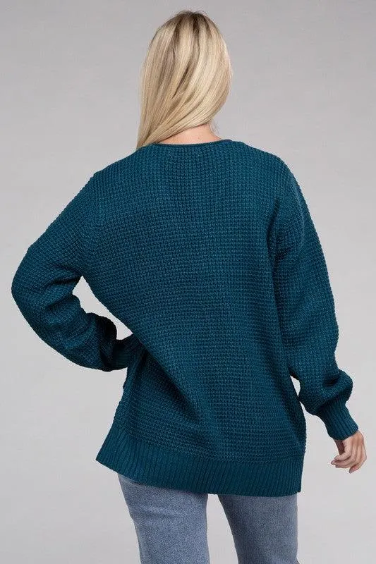 Waffle Cardigan Sweater