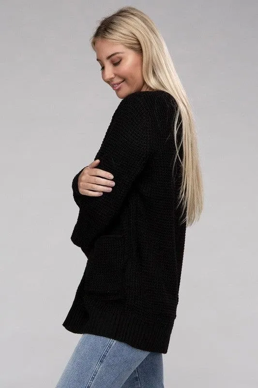 Waffle Cardigan Sweater