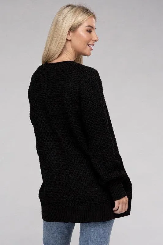 Waffle Cardigan Sweater