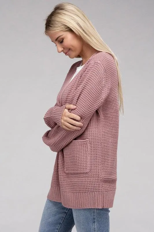 Waffle Cardigan Sweater