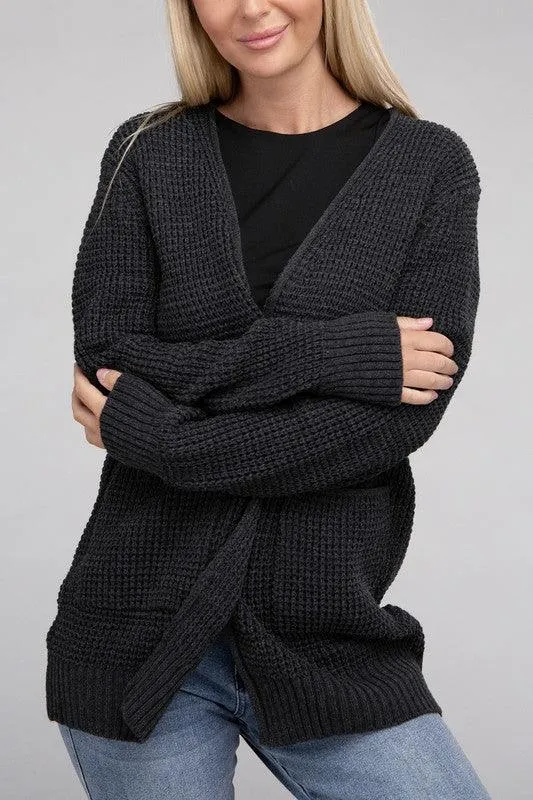 Waffle Cardigan Sweater