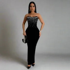 Women Sexy off Shoulder Beaded Split Party Dress