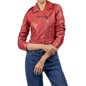 Womens Red Cropped Leather Jacket