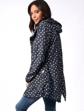 Womens Star Print Hooded Rain Coat In Peacoat Black - Tokyo Laundry
